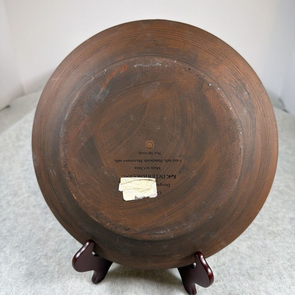 K&K Interiors Pottery Redware Plate Folk Art Primitive Black Christmas Tree 9.5" - Picture 4 of 7